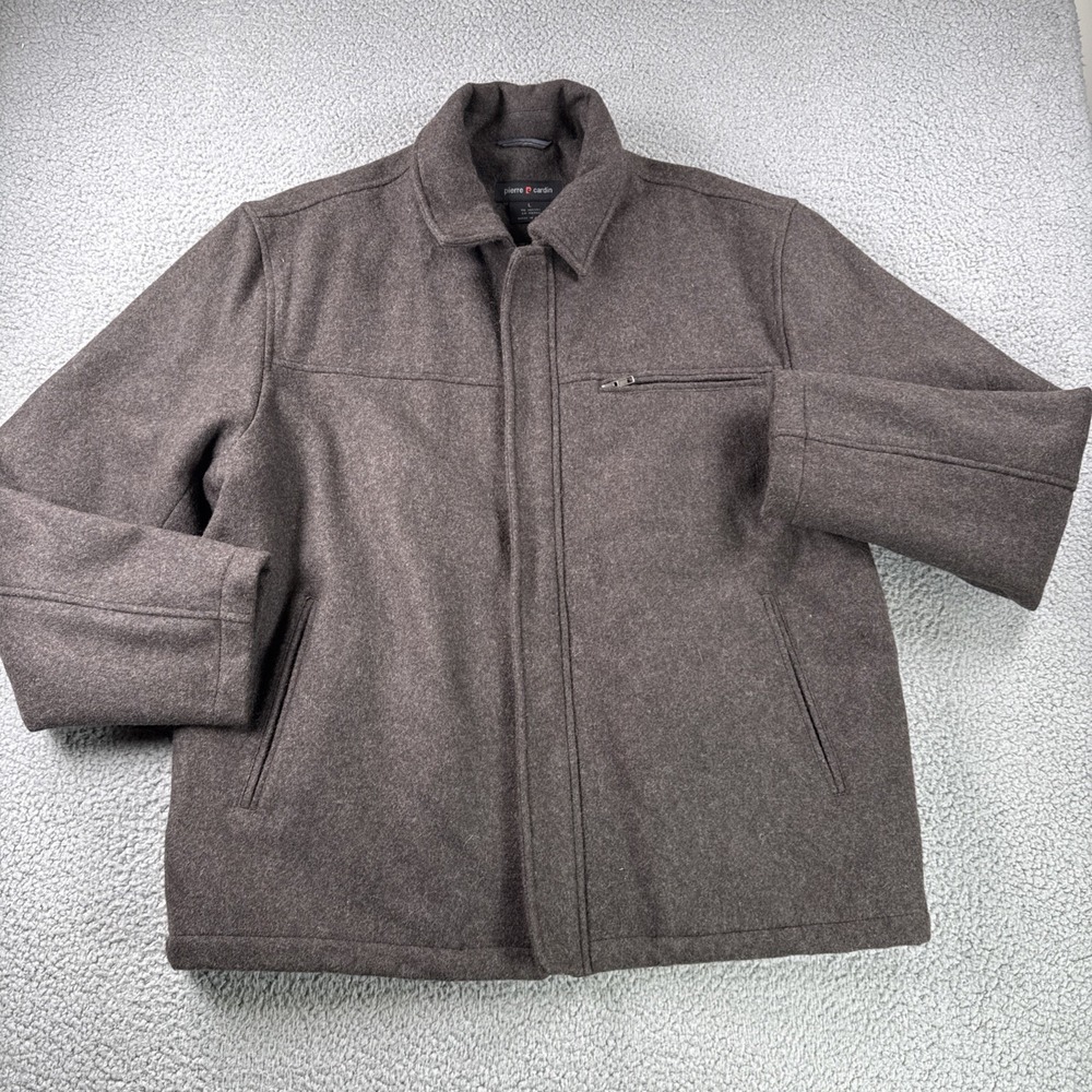 Pierre Cardin Coat Mens L Full Zip Wool Blend Lined Zip Pocket Preppy Career - Picture 2 of 14